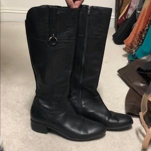Tall black leather boots